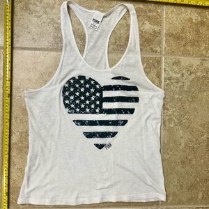 Victoria’s Secret PINK USA Sequin Heart American Flag White Racerback Tank Top